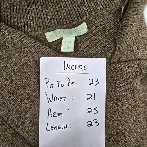 Brown Sweater Womens Size XXL Plus Peter Pan Collar Balloon Puff Sleeve Ryegrass - Picture 6 of 8